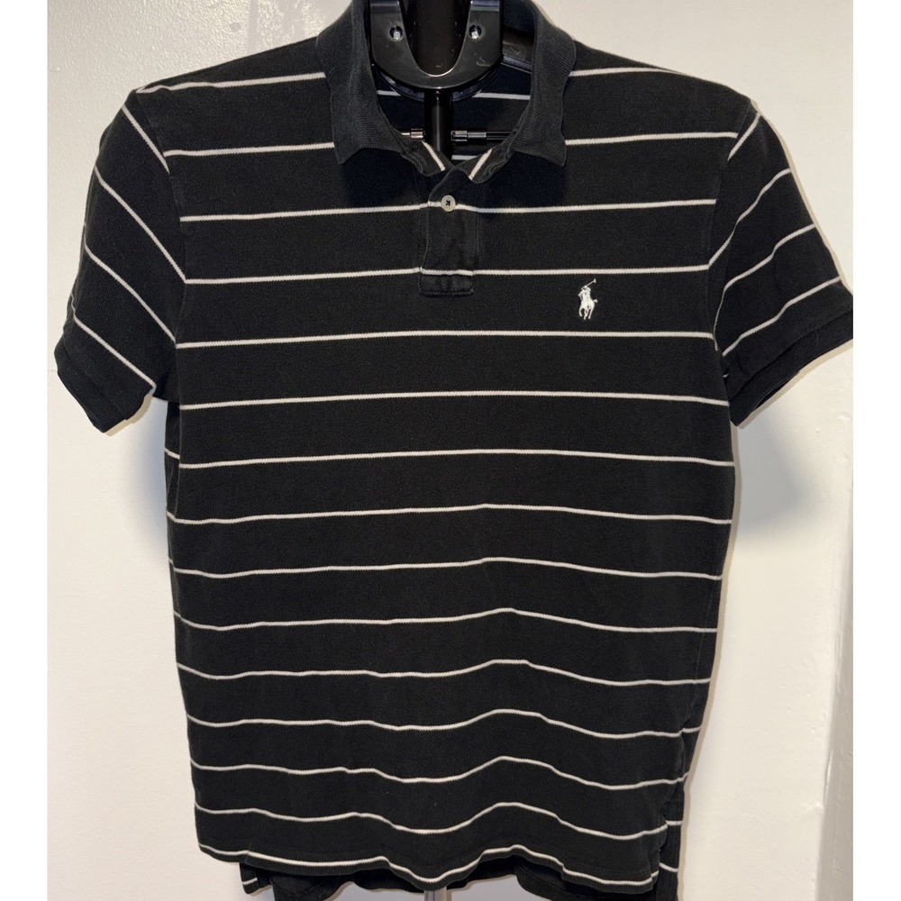 Polo Ralph Lauren  custom fit Mens Polo Shirt Size M Black & White Striped